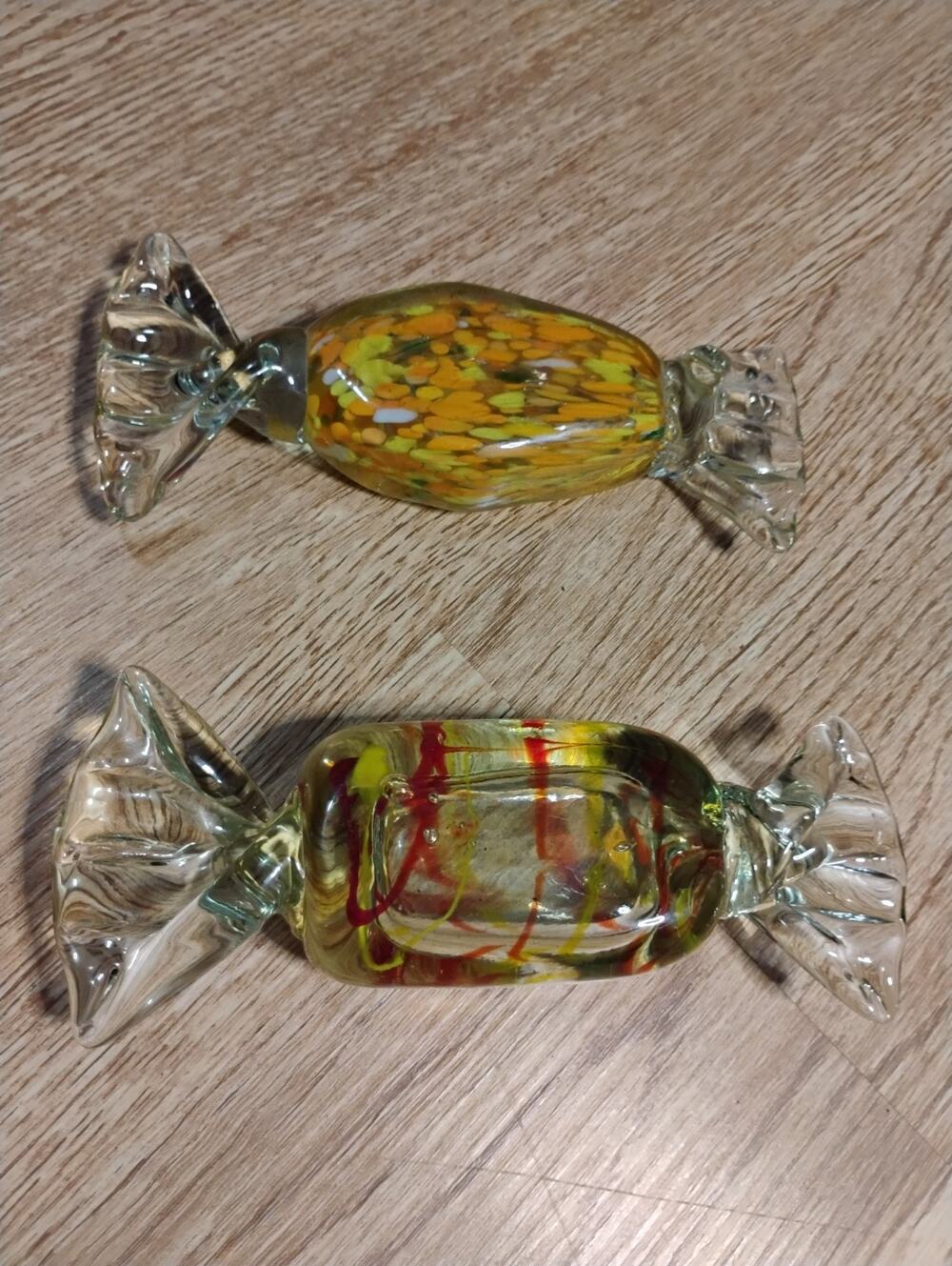 Vintage Heavy Murano Art Glass Hand Blown Large Wrapped Candy Paperweight 6"